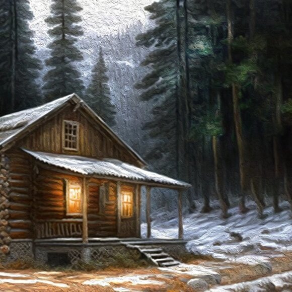 Cabin in the Woods Watercolor Oil Painting Art Print - Picture 5 of 9